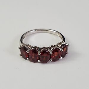 Sterling Silver 925 Five-Stone Garnet Band Ring
